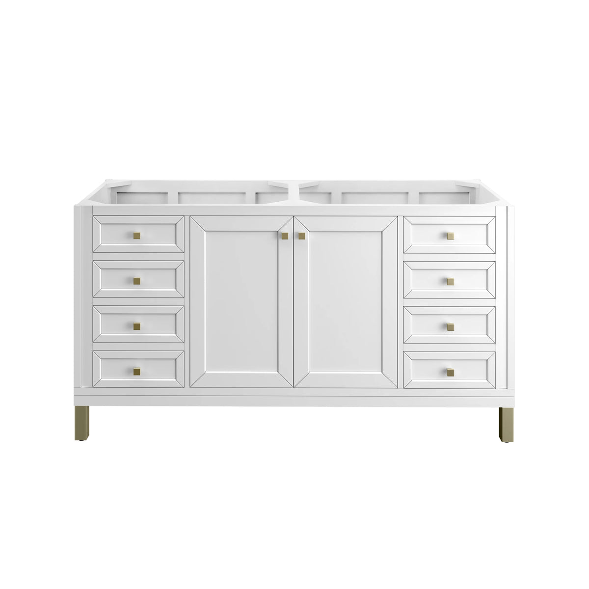 Chicago 60" Double Vanity, Glossy White, w/ Single Hole 3CM White Zeus Silestone® Top & Backsplash, view 6