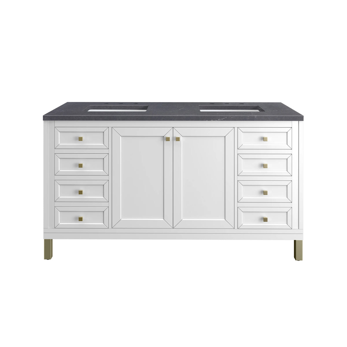 Chicago 60" Double Vanity, Glossy White, w/ 3 CM Charcoal Soapstone Silestone® Top