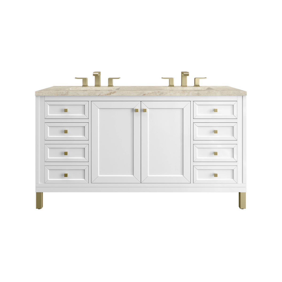 Chicago 60" Double Vanity, Glossy White, w/ 3 CM Tajnar Eclos Top