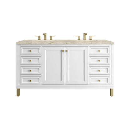 Chicago 60" Double Vanity, Glossy White, w/ 3 CM Tajnar Eclos Top