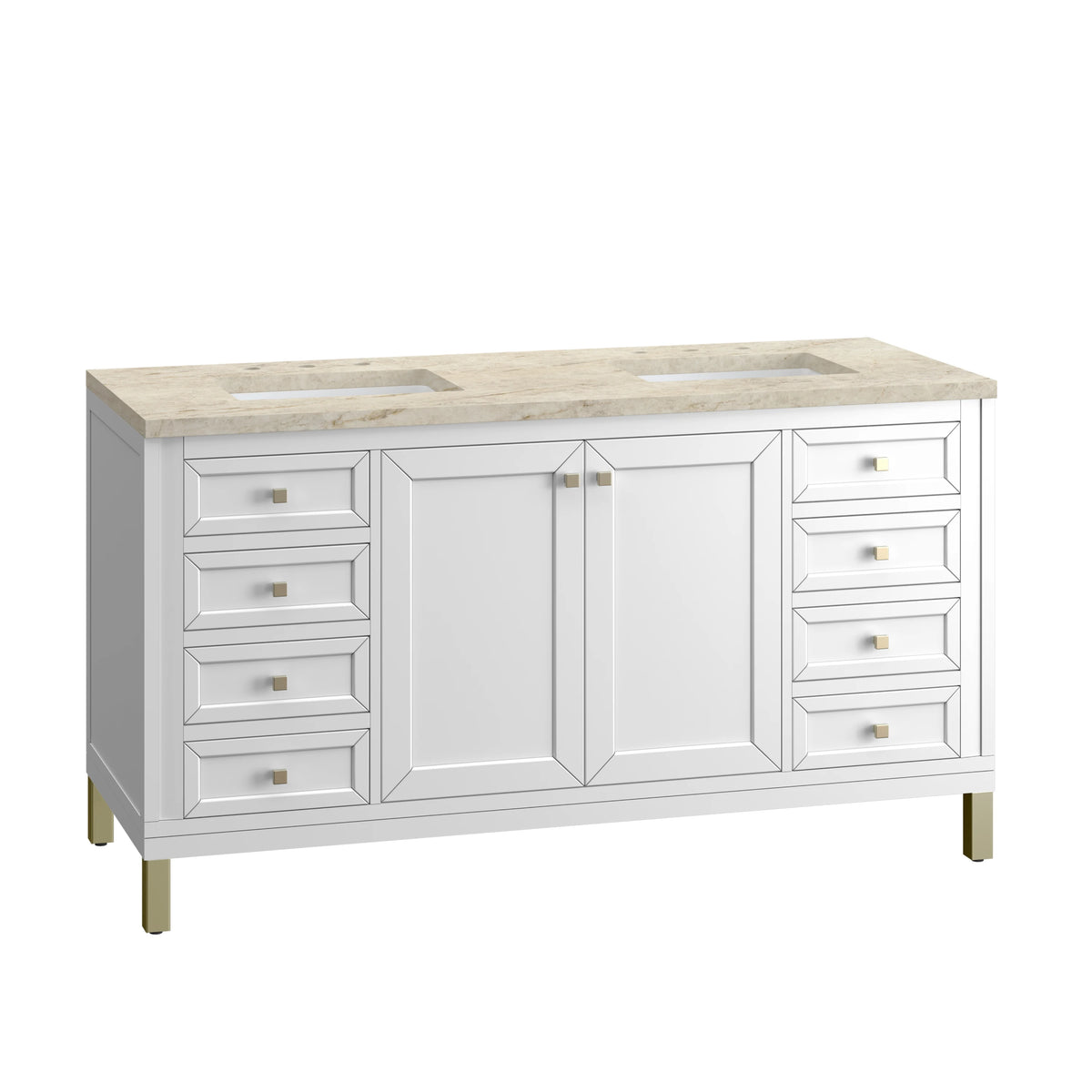Chicago 60" Double Vanity, Glossy White, w/ 3 CM Tajnar Eclos Top, view 14