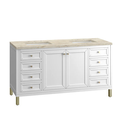 Chicago 60" Double Vanity, Glossy White, w/ 3 CM Tajnar Eclos Top, view 14