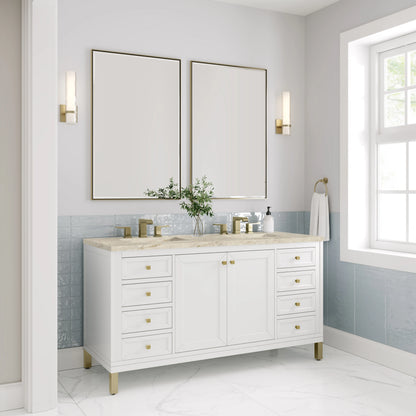 Chicago 60" Double Vanity, Glossy White, w/ 3 CM Tajnar Eclos Top, view 7