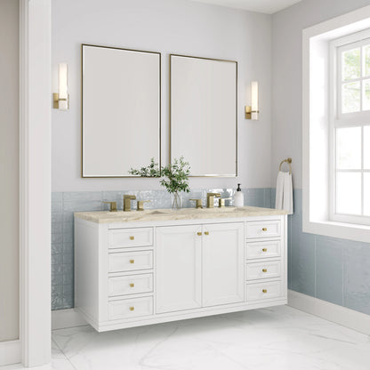 Chicago 60" Double Vanity, Glossy White, w/ 3 CM Tajnar Eclos Top, view 8