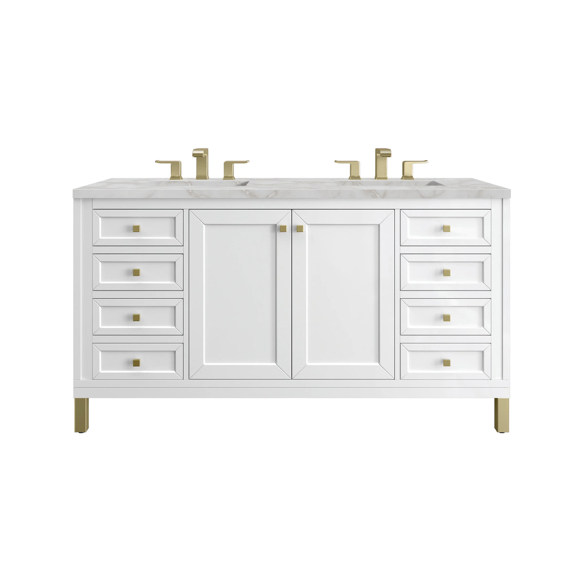 Chicago 60" Double Vanity, Glossy White, w/ 3 CM Victorian Silver Silestone® Top