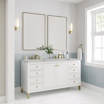 Chicago 60" Double Vanity, Glossy White, w/ 3 CM Victorian Silver Silestone® Top, view 5