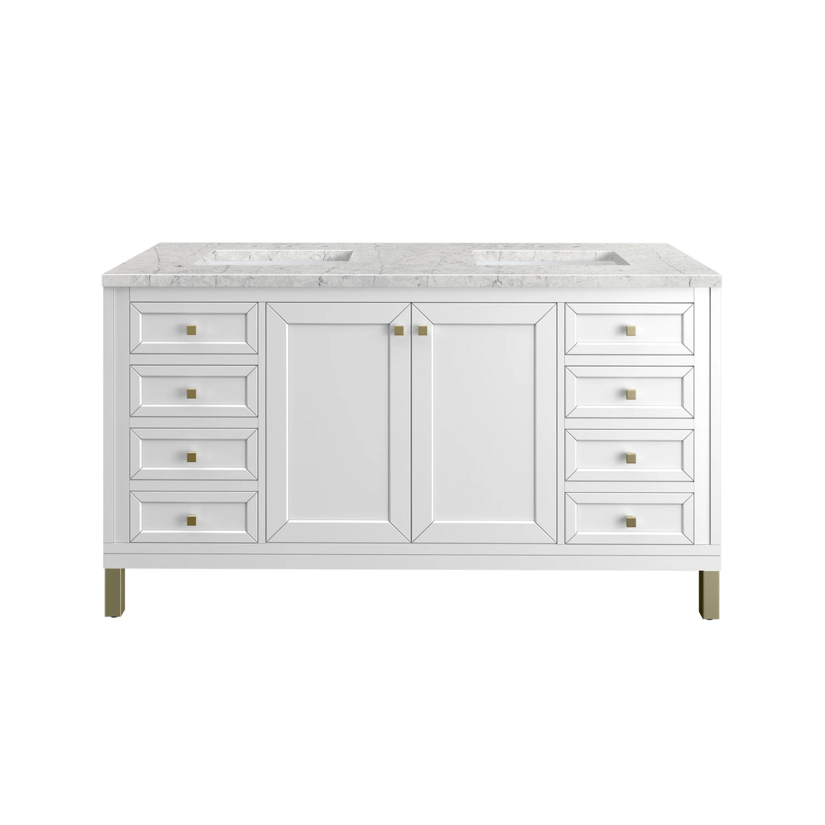 Chicago 60" Double Vanity, Glossy White, w/ 3 CM Eternal Jasmine Pearl Silestone® Top w/FreePower Wireless Charger