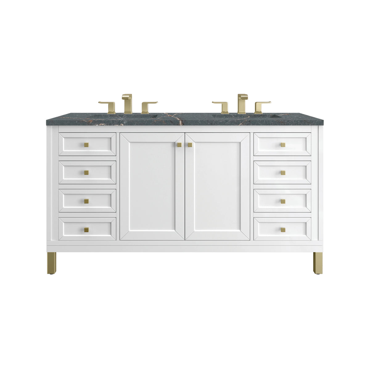 Chicago 60" Double Vanity, Glossy White, w/ 3 CM Parisien Bleu Silestone® Top w/FreePower Wireless Charger
