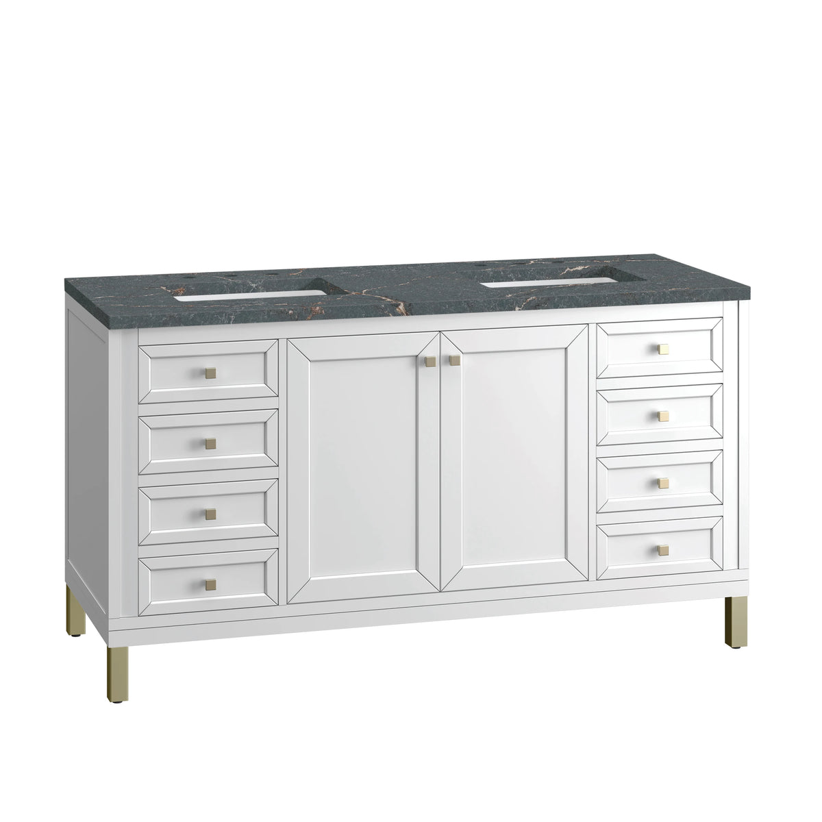 Chicago 60" Double Vanity, Glossy White, w/ 3 CM Parisien Bleu Silestone® Top w/FreePower Wireless Charger, view 14