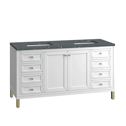 Chicago 60" Double Vanity, Glossy White, w/ 3 CM Parisien Bleu Silestone® Top w/FreePower Wireless Charger, view 14