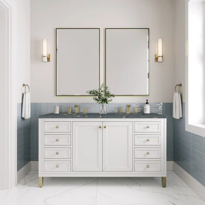 Chicago 60" Double Vanity, Glossy White, w/ 3 CM Parisien Bleu Silestone® Top w/FreePower Wireless Charger, view 7
