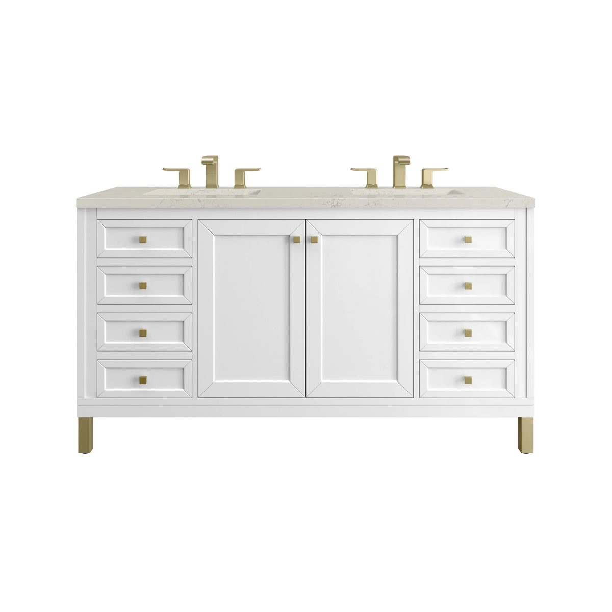 Chicago 60" Double Vanity, Glossy White, w/ 3 CM Siberian Silestone Top w/FreePower Wireless Charger