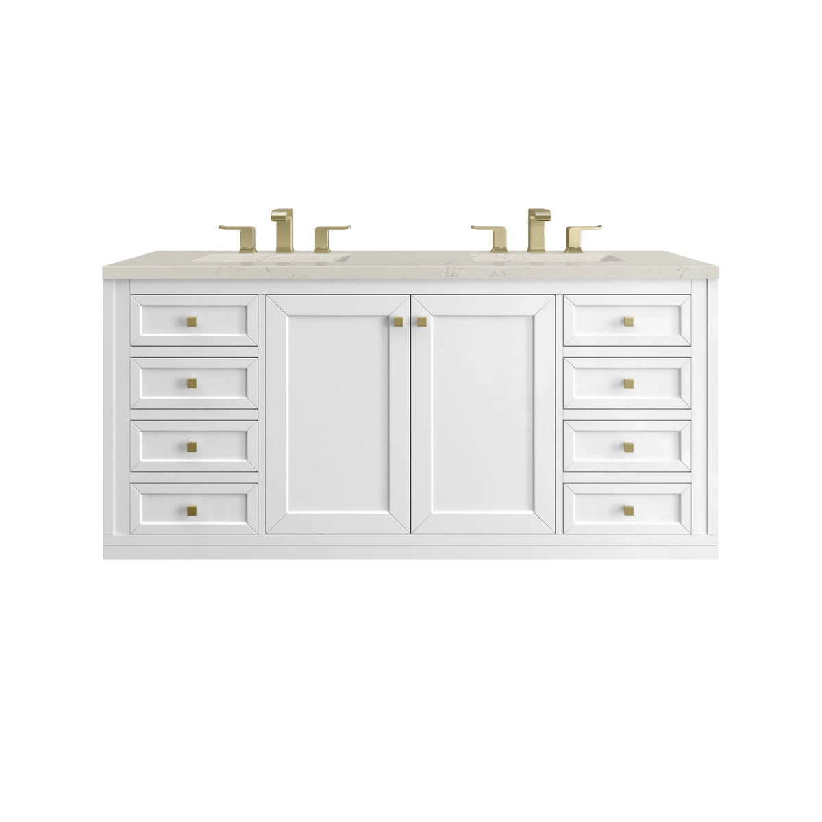 Chicago 60" Double Vanity, Glossy White, w/ 3 CM Siberian Silestone Top w/FreePower Wireless Charger, view 2
