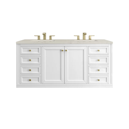 Chicago 60" Double Vanity, Glossy White, w/ 3 CM Siberian Silestone Top w/FreePower Wireless Charger, view 2