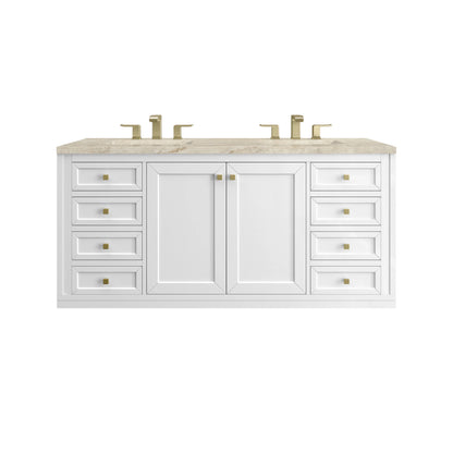 Chicago 60" Double Vanity, Glossy White, w/ 3 CM Tajnar Eclos Top w/FreePower Wireless Charger, view 2