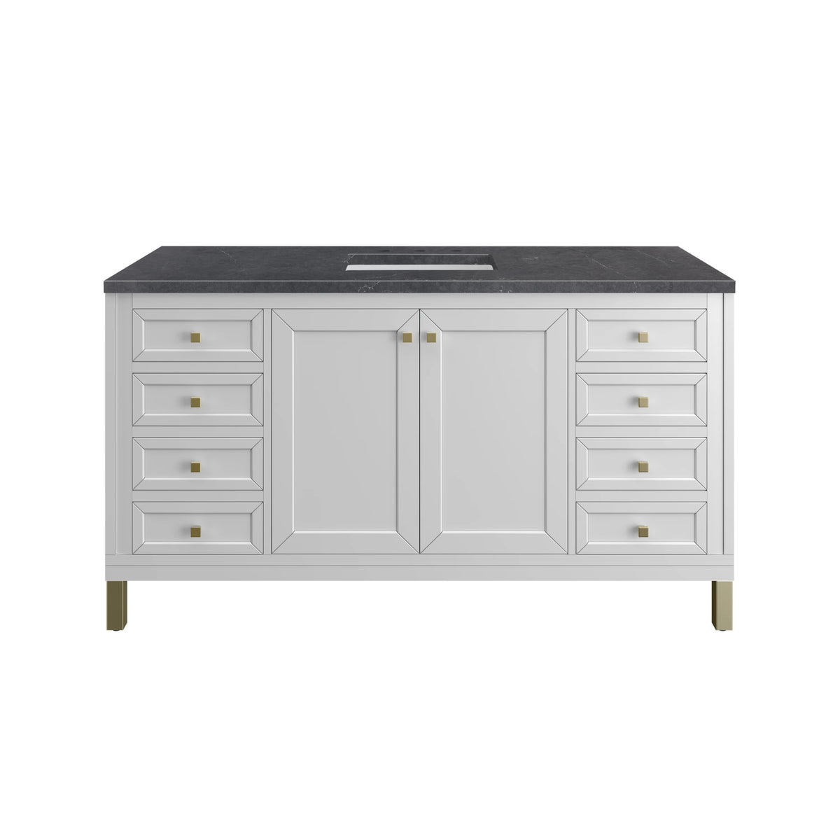 Chicago 60" Single Vanity, Glossy White, w/ 3 CM Charcoal Soapstone Silestone® Top