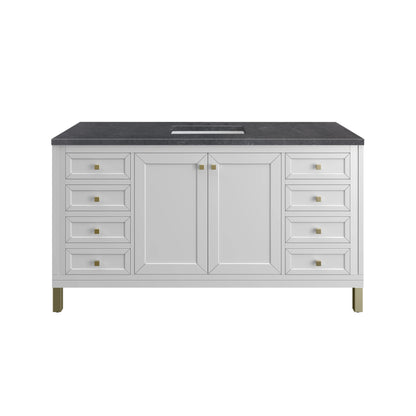 Chicago 60" Single Vanity, Glossy White, w/ 3 CM Charcoal Soapstone Silestone® Top