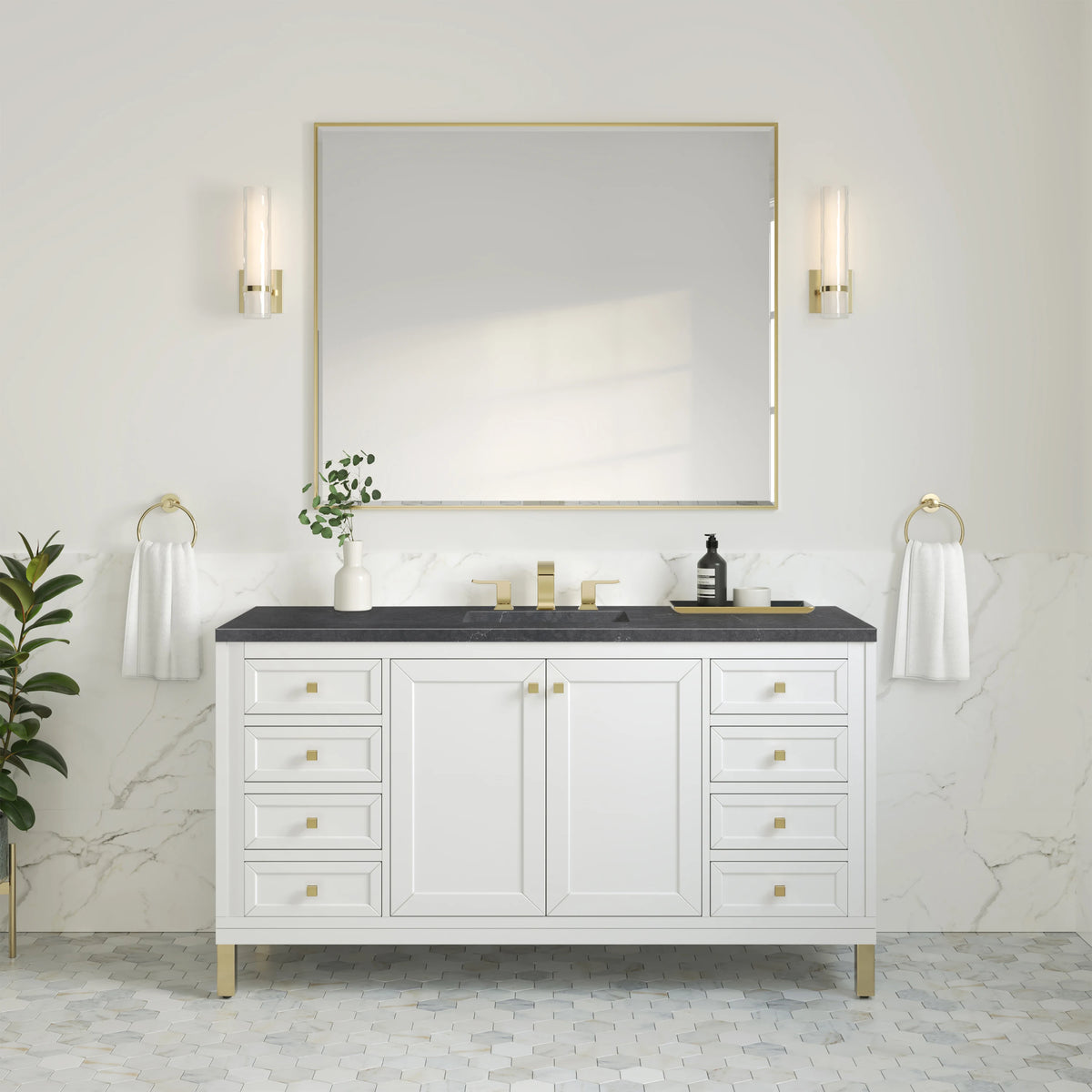 Chicago 60" Single Vanity, Glossy White, w/ 3 CM Charcoal Soapstone Silestone® Top, view 4