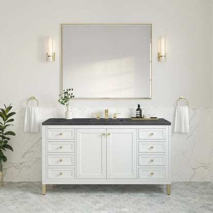 Chicago 60" Single Vanity, Glossy White, w/ 3 CM Charcoal Soapstone Silestone® Top, view 4