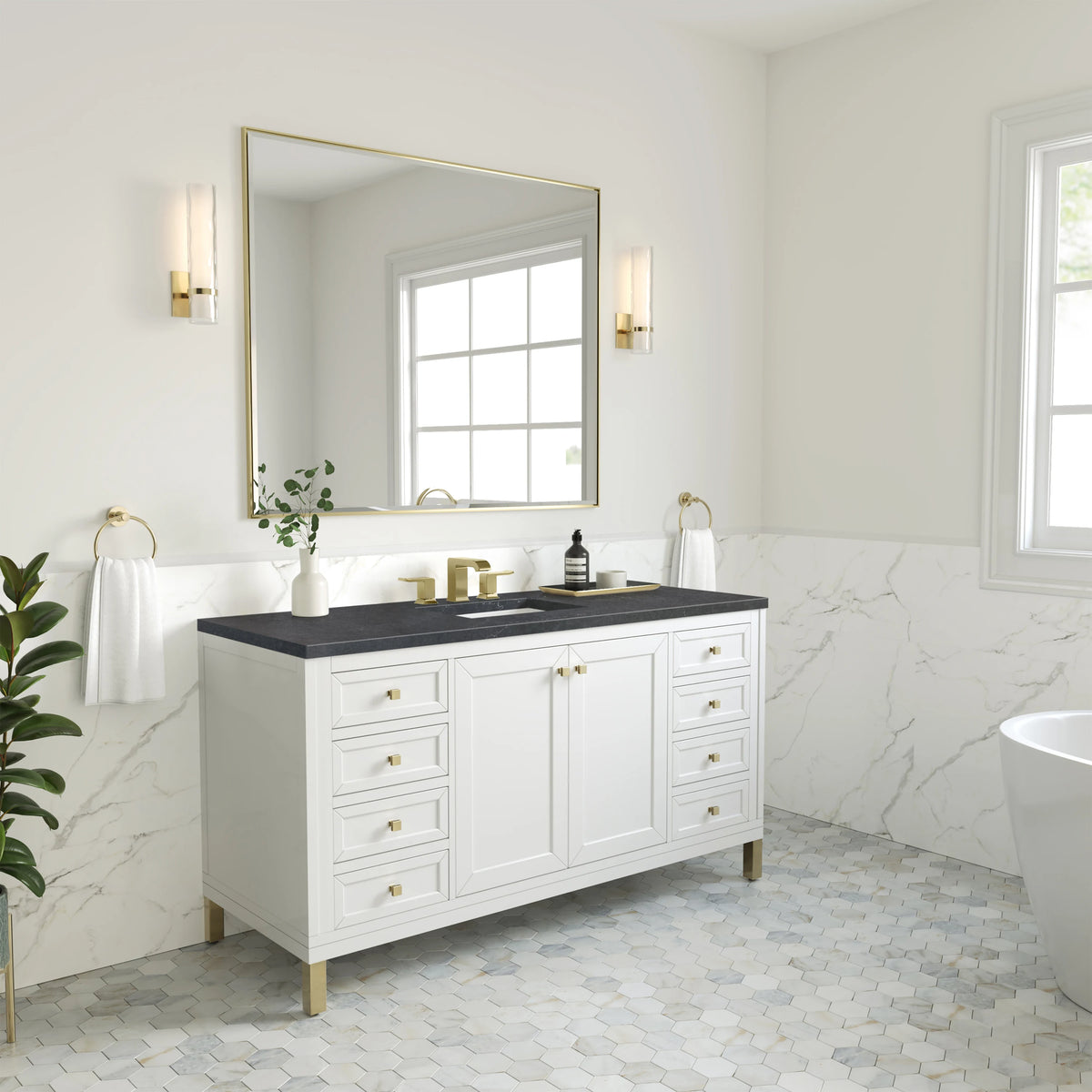 Chicago 60" Single Vanity, Glossy White, w/ 3 CM Charcoal Soapstone Silestone® Top, view 5