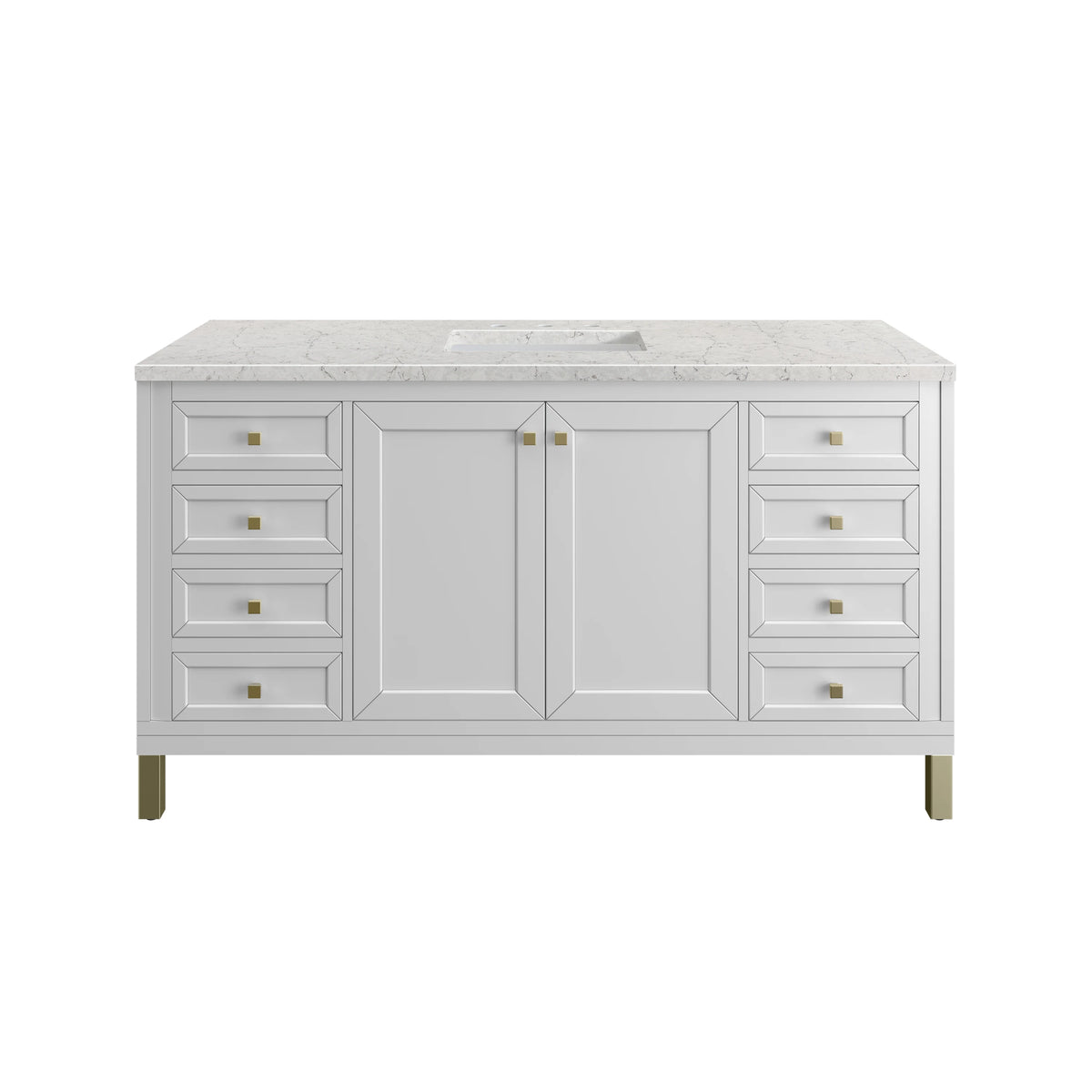 Chicago 60" Single Vanity, Glossy White, w/ 3 CM Eternal Jasmine Pearl Silestone® Top