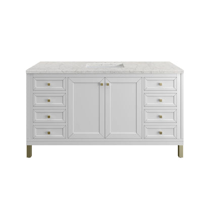 Chicago 60" Single Vanity, Glossy White, w/ 3 CM Eternal Jasmine Pearl Silestone® Top