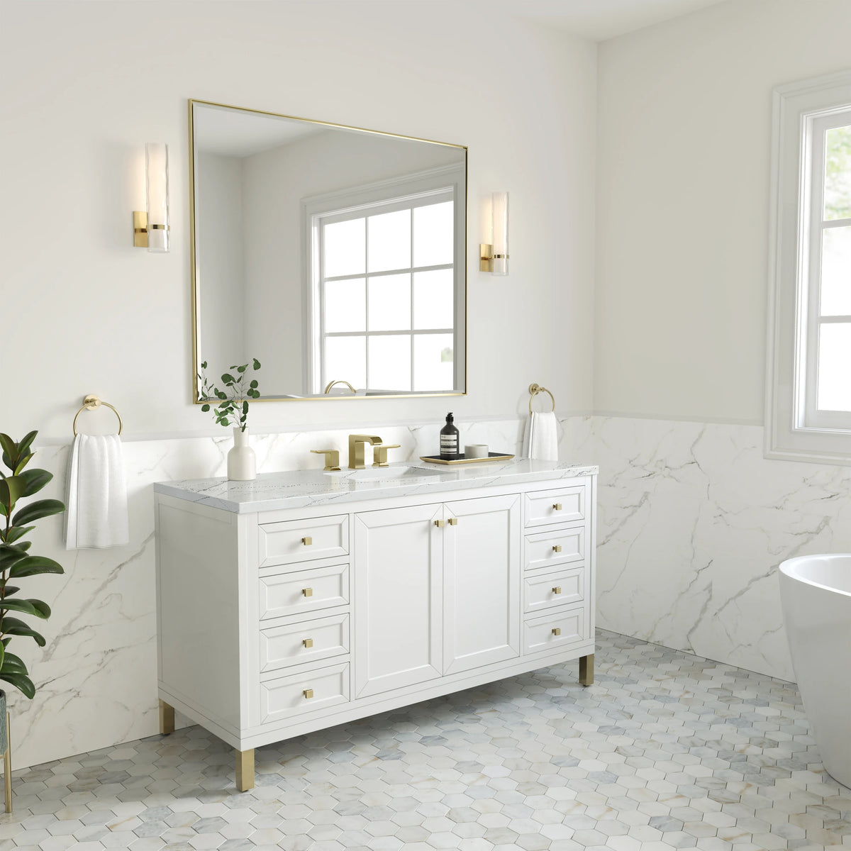 Chicago 60" Single Vanity, Glossy White, w/ 3 CM Ethereal Noctis Silestone® Top, view 5