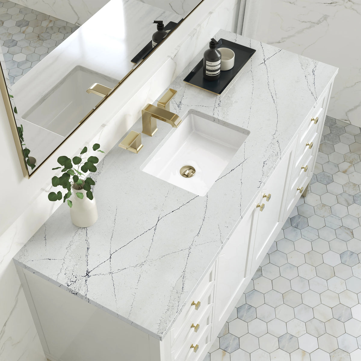 Chicago 60" Single Vanity, Glossy White, w/ 3 CM Ethereal Noctis Silestone® Top, view 8