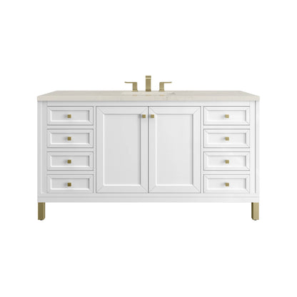 Chicago 60" Single Vanity, Glossy White, w/ 3 CM Siberian Silestone Top