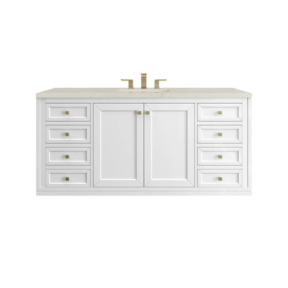 Chicago 60" Single Vanity, Glossy White, w/ 3 CM Siberian Silestone Top, view 2