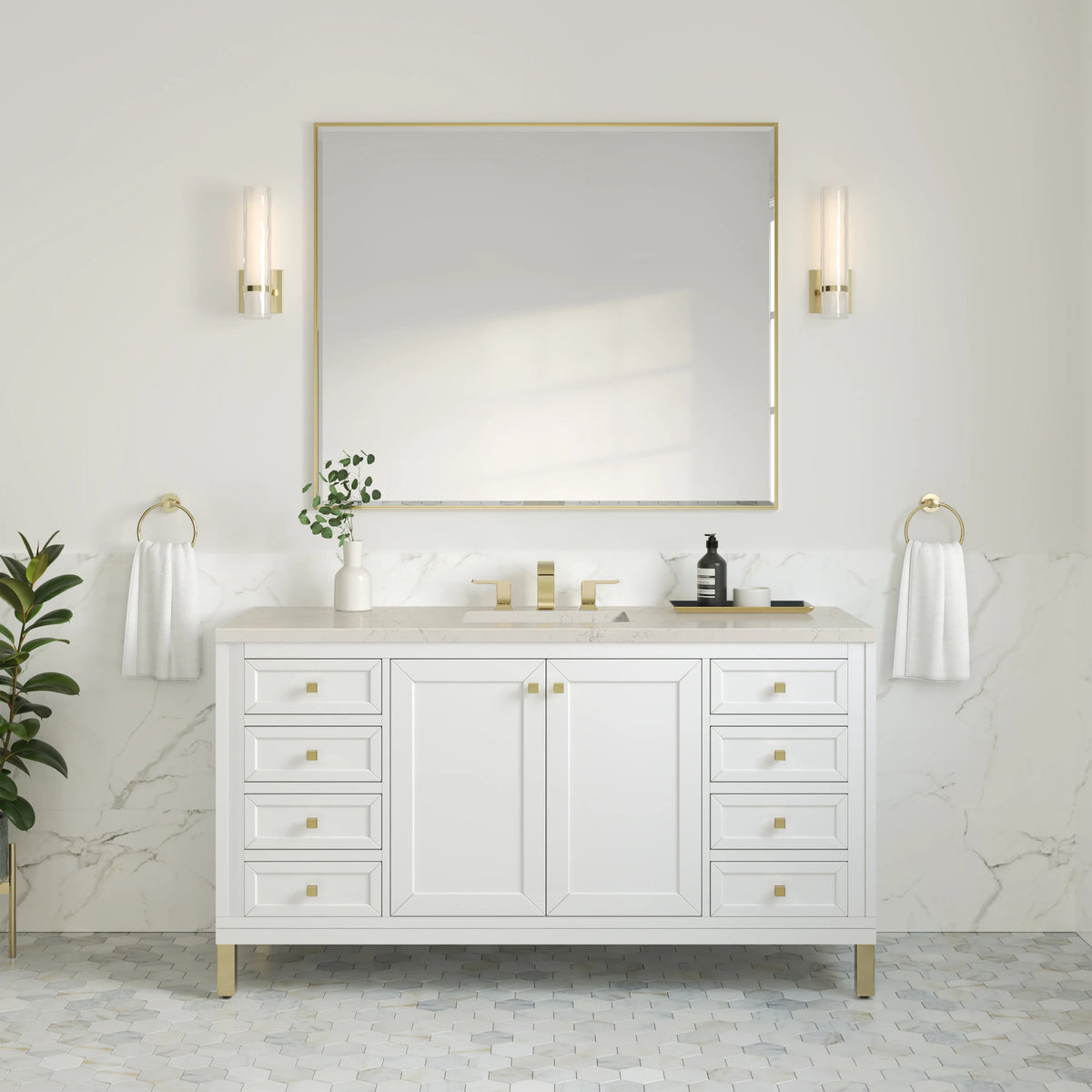 Chicago 60" Single Vanity, Glossy White, w/ 3 CM Siberian Silestone Top, view 5