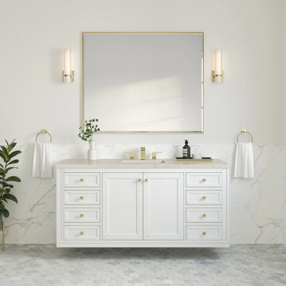 Chicago 60" Single Vanity, Glossy White, w/ 3 CM Siberian Silestone Top, view 6