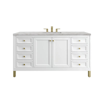 Chicago 60" Single Vanity, Glossy White, w/ 3 CM Victorian Silver Silestone® Top