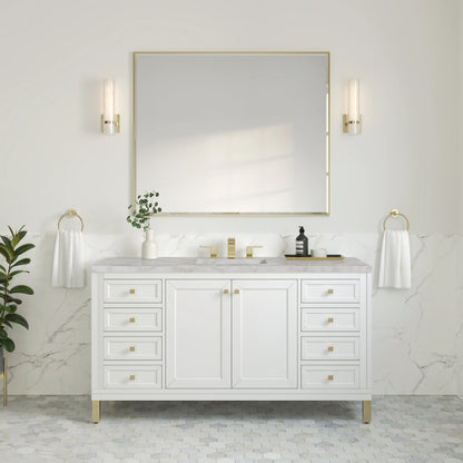 Chicago 60" Single Vanity, Glossy White, w/ 3 CM Victorian Silver Silestone® Top, view 4