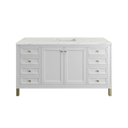 Chicago 60" Single Vanity, Glossy White, w/ 3 CM Ethereal Noctis Silestone Top w/ FreePower Wireless Charger