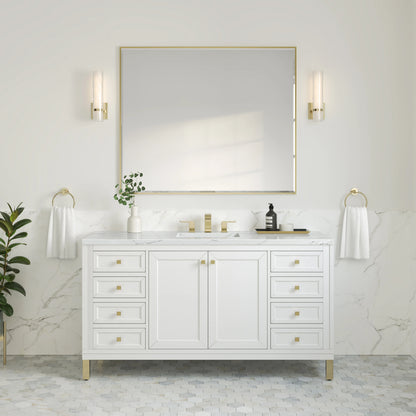 Chicago 60" Single Vanity, Glossy White, w/ 3 CM Ethereal Noctis Silestone Top w/ FreePower Wireless Charger, view 5