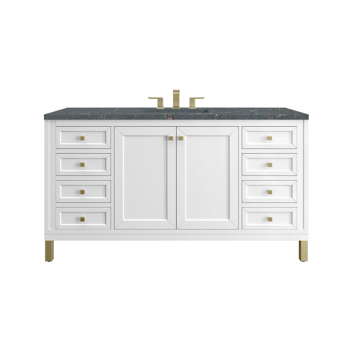 Chicago 60" Single Vanity, Glossy White, w/ 3 CM Parisien Bleu Silestone® Top w/FreePower Wireless Charger