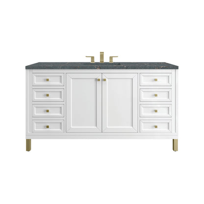 Chicago 60" Single Vanity, Glossy White, w/ 3 CM Parisien Bleu Silestone® Top w/FreePower Wireless Charger
