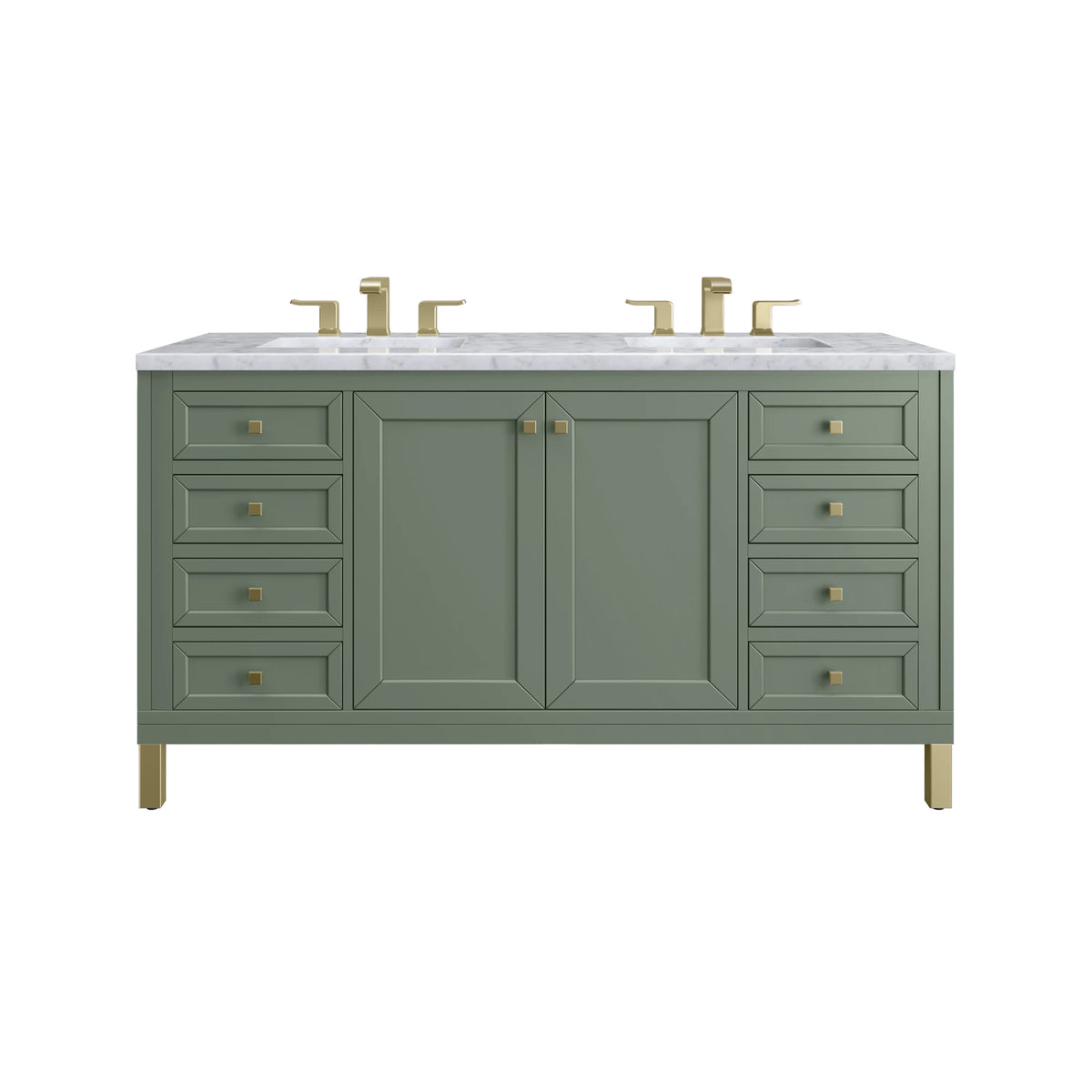 Chicago 60" Double Vanity, Smokey Celadon, w/ 3 CM Carrara Marble Top