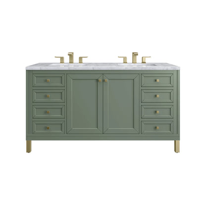 Chicago 60" Double Vanity, Smokey Celadon, w/ 3 CM Carrara Marble Top