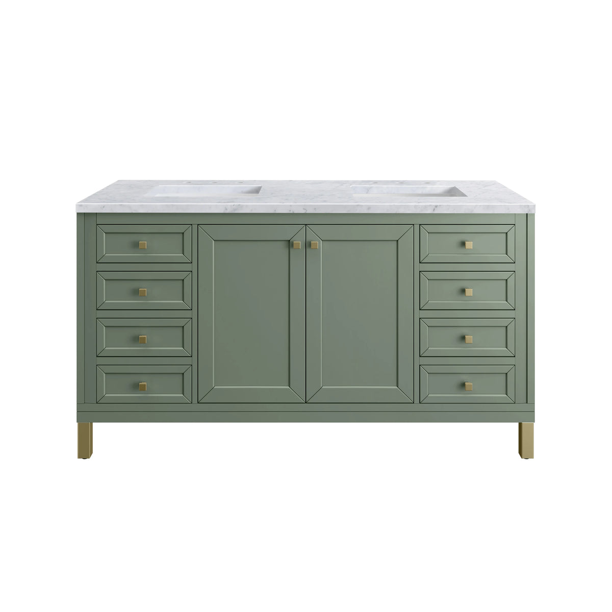 Chicago 60" Double Vanity, Smokey Celadon, w/ 3 CM Carrara Marble Top, view 2