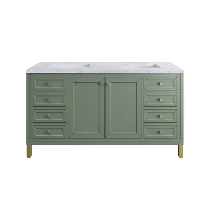 Chicago 60" Double Vanity, Smokey Celadon, w/ 3 CM Carrara Marble Top, view 2