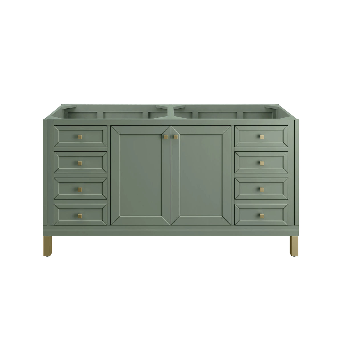 Chicago 60" Double Vanity, Smokey Celadon, w/ 3 CM Carrara Marble Top, view 8