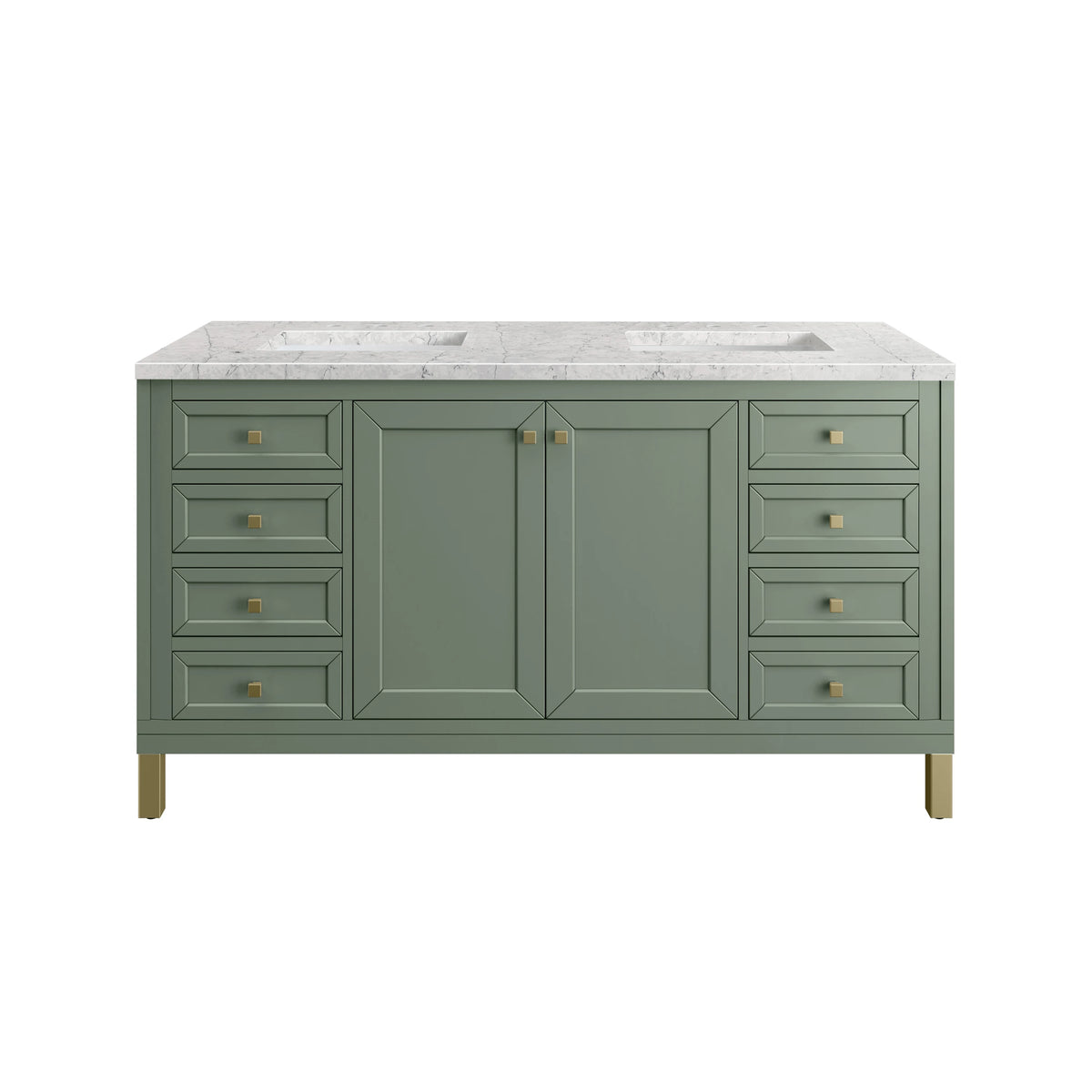 Chicago 60" Double Vanity, Smokey Celadon, w/ 3 CM Eternal Jasmine Pearl Silestone® Top, view 2