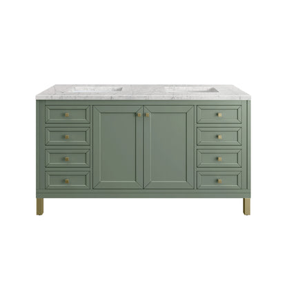 Chicago 60" Double Vanity, Smokey Celadon, w/ 3 CM Eternal Jasmine Pearl Silestone® Top, view 2