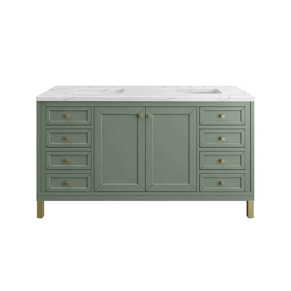 Chicago 60" Double Vanity, Smokey Celadon, w/ 3 CM Ethereal Noctis Silestone® Top