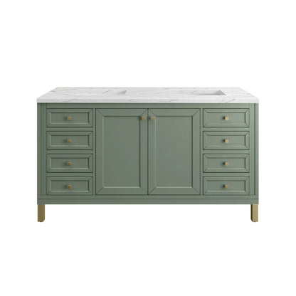 Chicago 60" Double Vanity, Smokey Celadon, w/ 3 CM Ethereal Noctis Silestone® Top