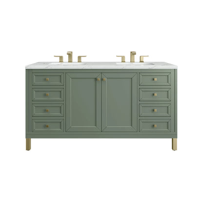 Chicago 60" Double Vanity, Smokey Celadon, w/ 3 CM Ethereal Noctis Silestone® Top, view 2