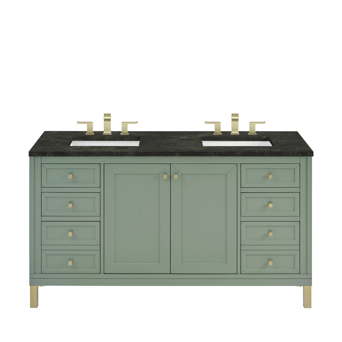 Chicago 60" Double Vanity, Smokey Celadon, w/ 3 CM Phantome Eclos Top