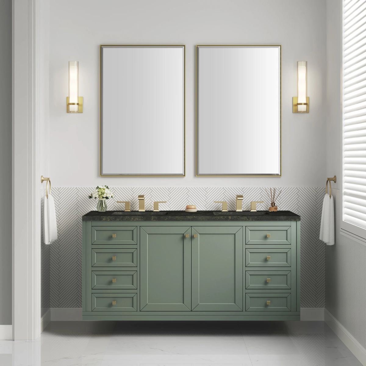 Chicago 60" Double Vanity, Smokey Celadon, w/ 3 CM Phantome Eclos Top, view 4
